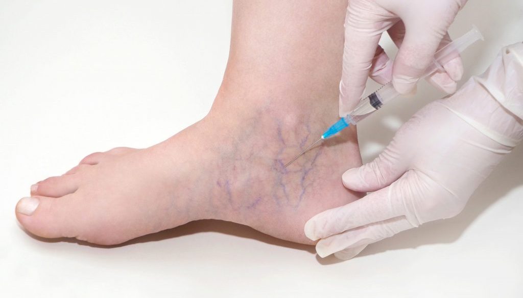 Spider veins on the womans legs, sclerotherapy treatment