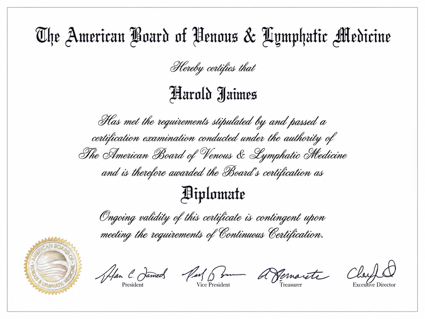 Harold Jaimes, MD — ABVLM Certified